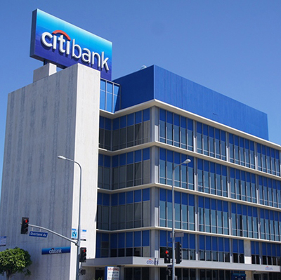 Citibank is pictured atop the Citi Bank building in downtown San Fernando Valley: Calabasas, Burbank, Glendale, Hidden Hills